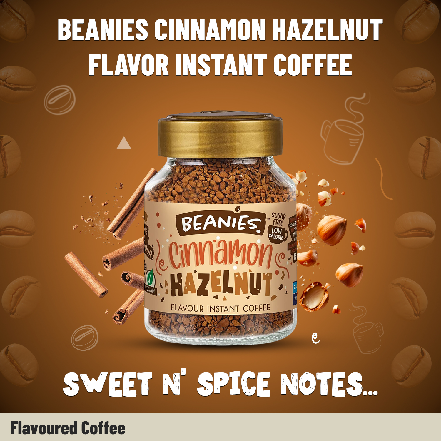 Beanies Cinnamon Hazelnut Flavor Instant Coffee, 50g