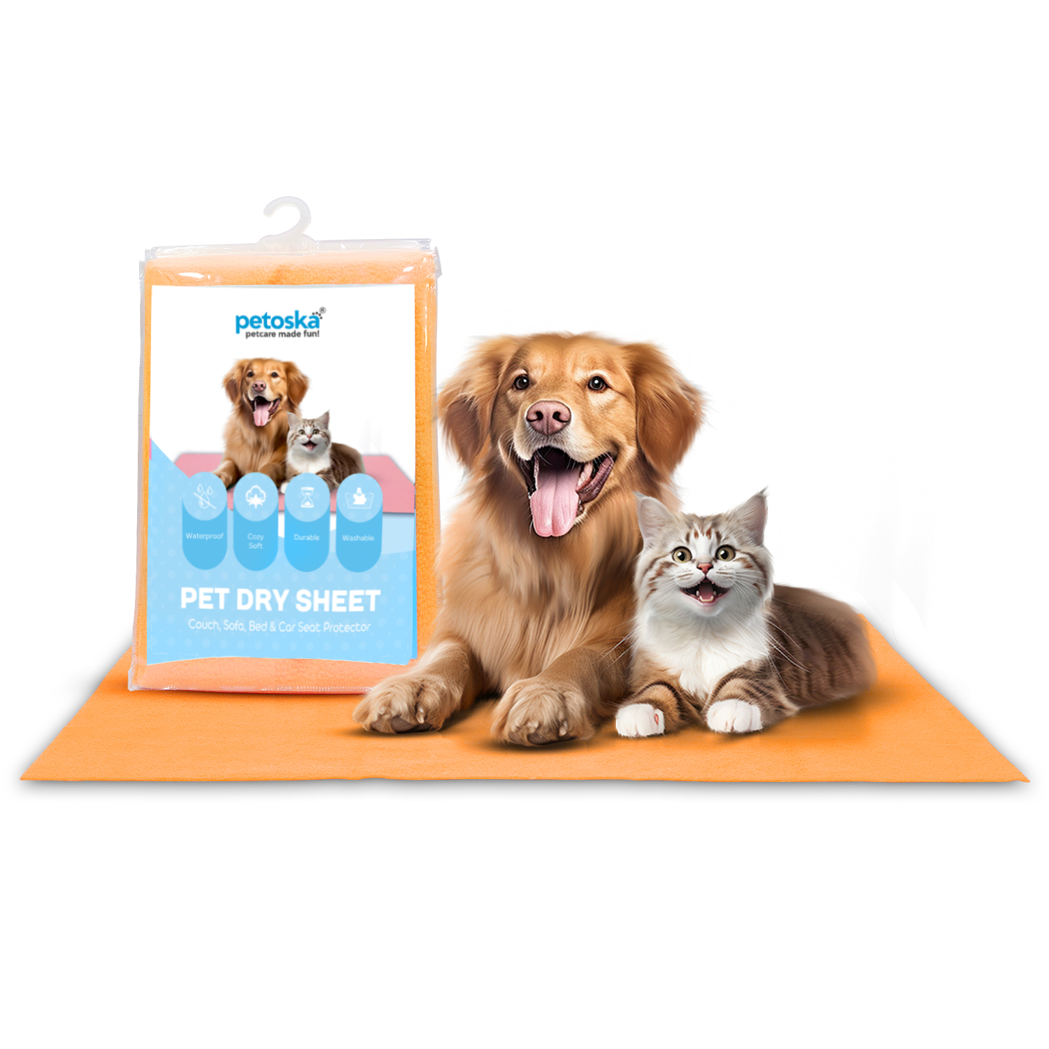 Petoska Pet Dry Sheet – Orange, small(70cm x 50cm)